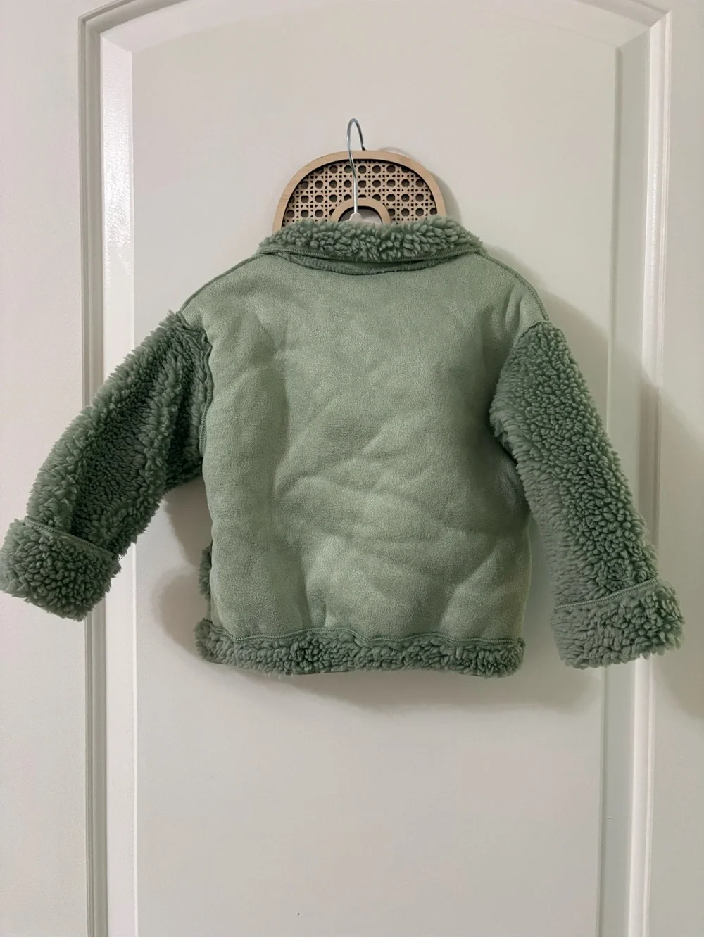 Kids Double-Breasted Faux Shearling Jacket - Sage Green